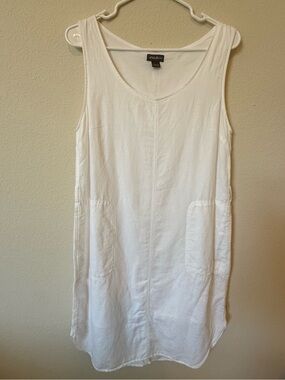Eddie Bauer Linen Blend Sleeveless Dress White Small Pockets Minimalist Shift